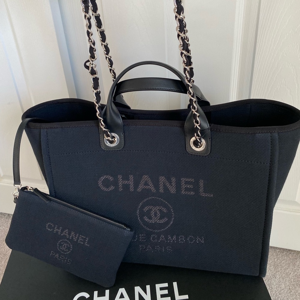FULL SET - CHANEL Deauville Large Shopping Bag (Black Canvas w/ Silver Hardware) - Picture 15 of 17